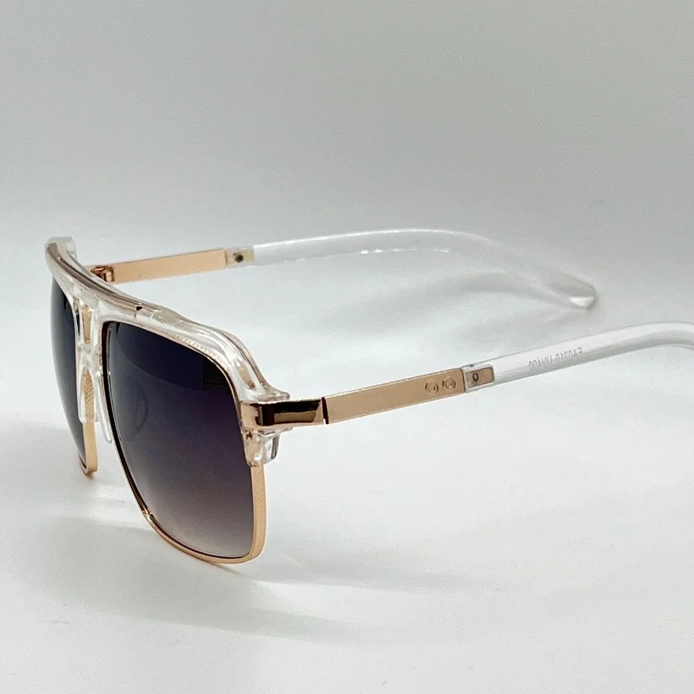 Men Sunglasses Clear Frame Gold Accents Men's‎ Fashion Sun Glasses Trendy Design